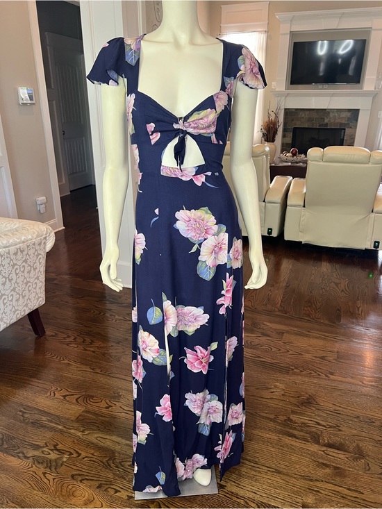 Reformation Dresses & Skirts - Reformation Navy Floral Tie-Front Maxi Dress with Pink Blooms